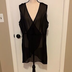BCBGeneration Black Sheer V-Neck Top